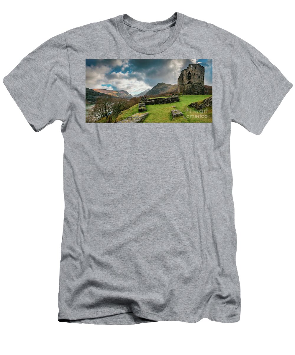 Llanberis T-Shirt featuring the photograph Dolbadarn Castle Snowdonia #1 by Adrian Evans