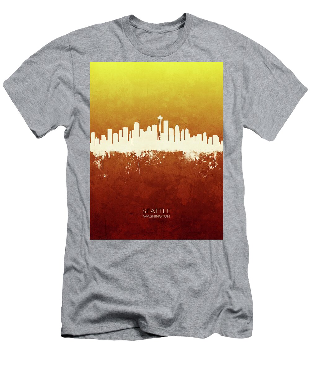 Seattle T-Shirt featuring the digital art Seattle Washington Skyline #22 by Michael Tompsett