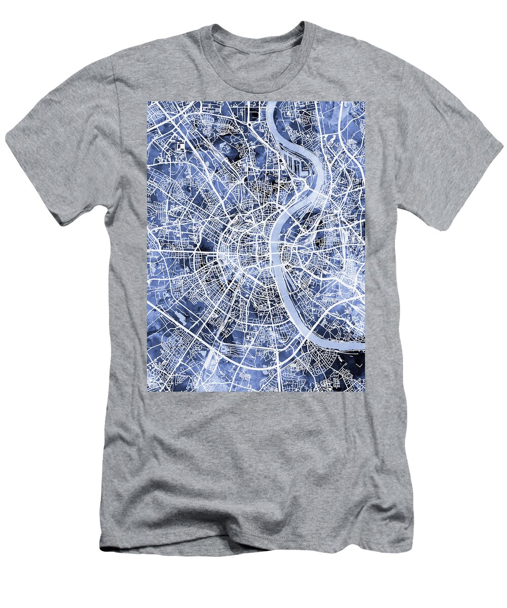 Cologne T-Shirt featuring the digital art Cologne Germany City Map #3 by Michael Tompsett