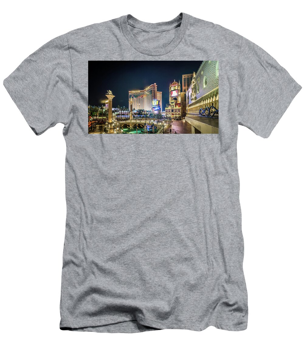 Vegas T-Shirt featuring the photograph Nightime On Vegas Strip In Las Vegas Nevada #3 by Alex Grichenko