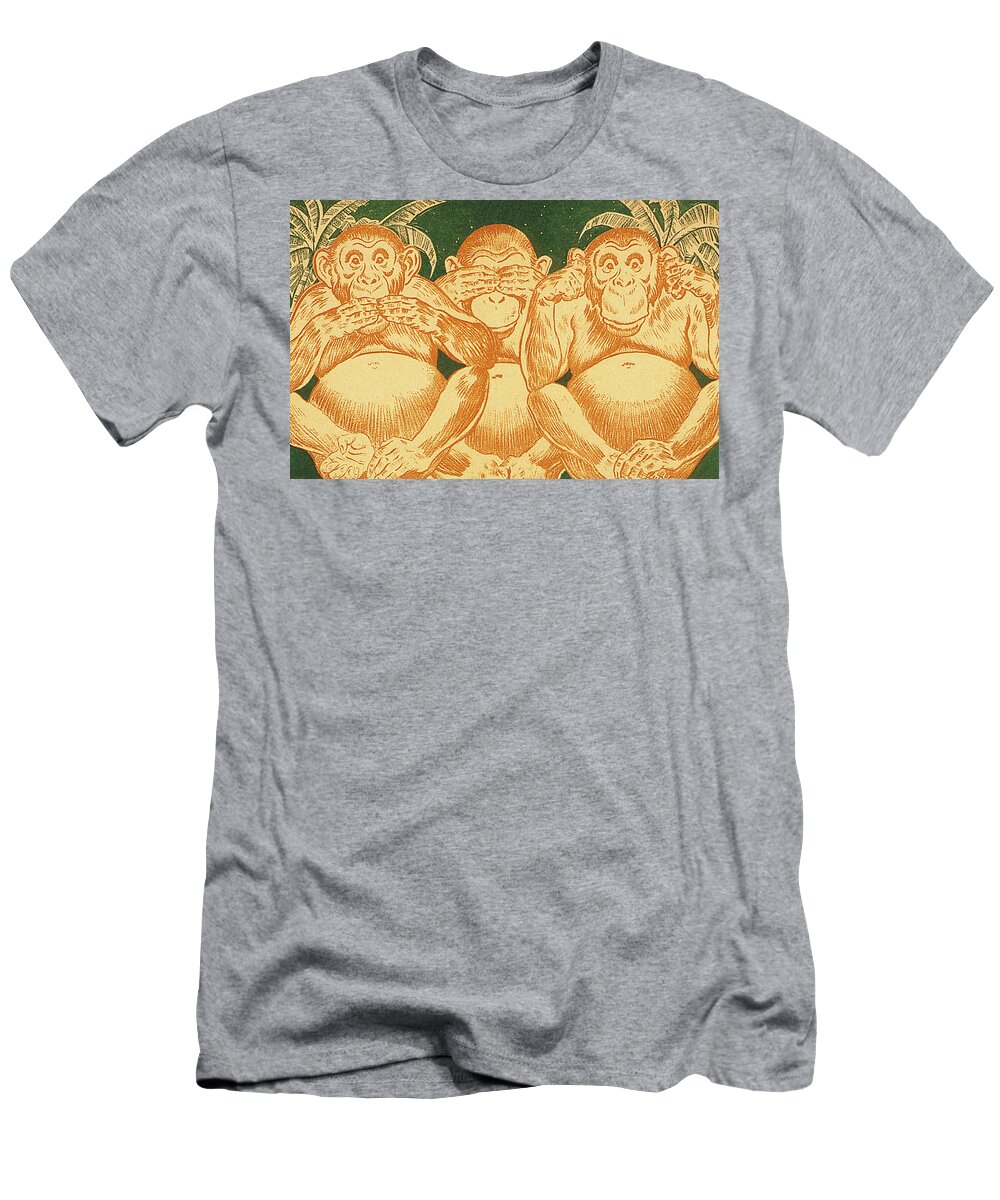 Animal T-Shirt featuring the drawing Three Monkeys #3 by CSA Images