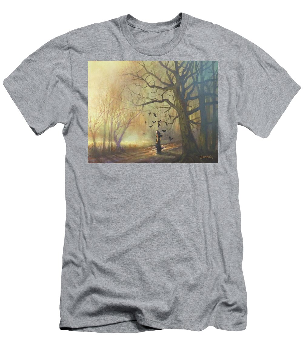 Solitary Figure T-Shirt featuring the painting A New Day by Tom Shropshire