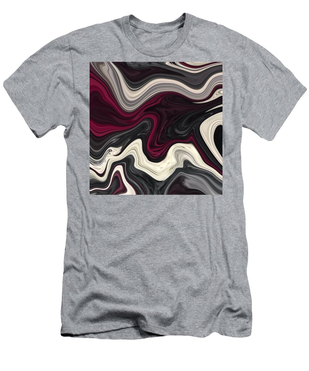 Abstract T-Shirt featuring the painting Abstract Art - Colorful Fluid Painting Marble Pattern Black and Red by Patricia Piotrak