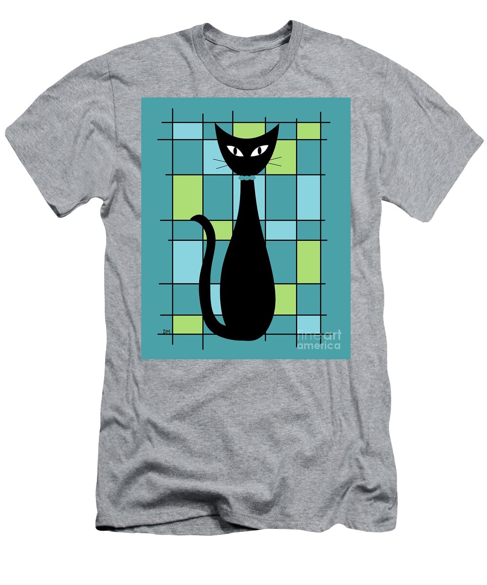 T-Shirt featuring the digital art Abstract Cat in Teal by Donna Mibus