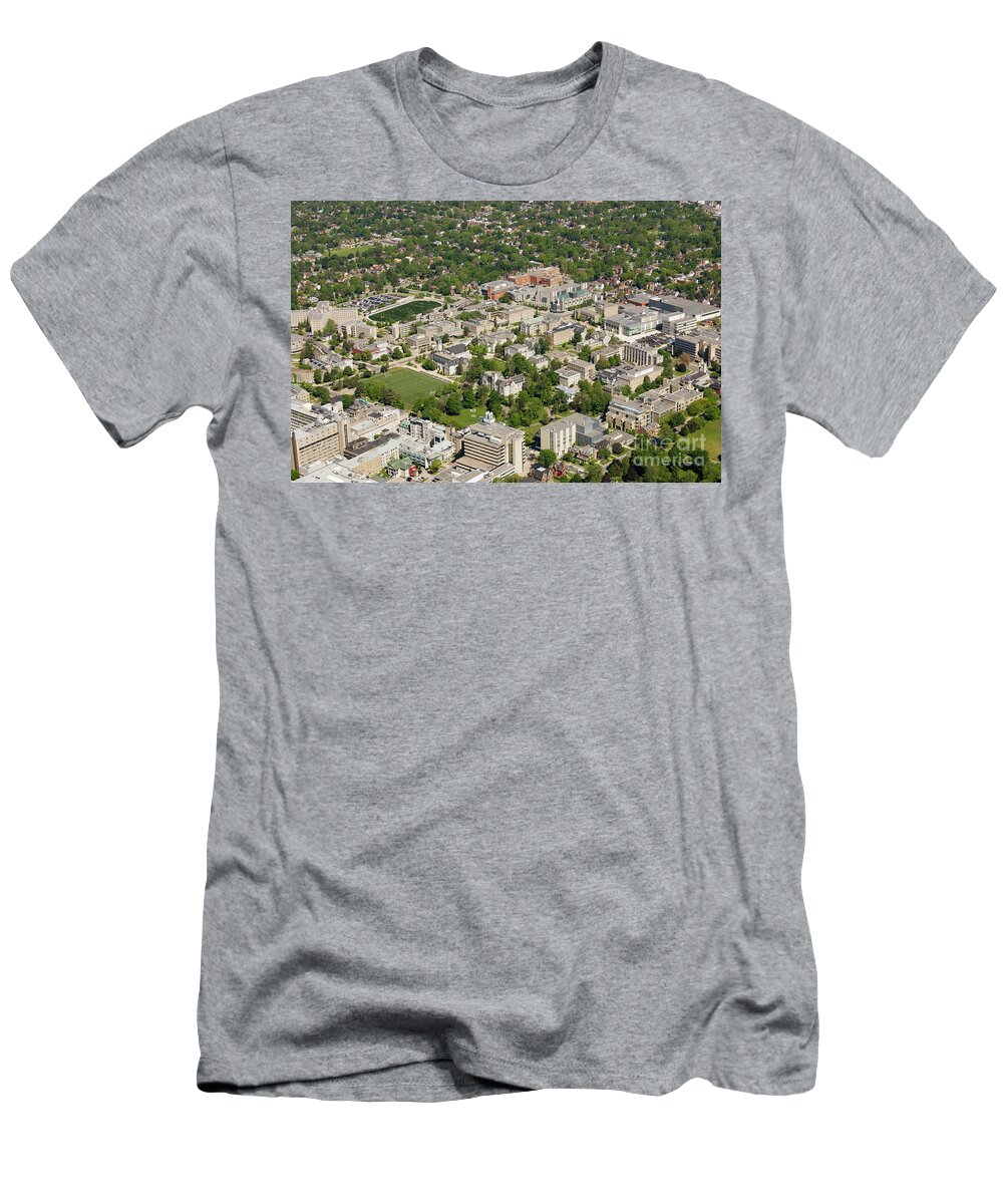 Aerial View T-Shirt featuring the photograph Aerial view of Queens University at Kingston Ontario by Louise Heusinkveld