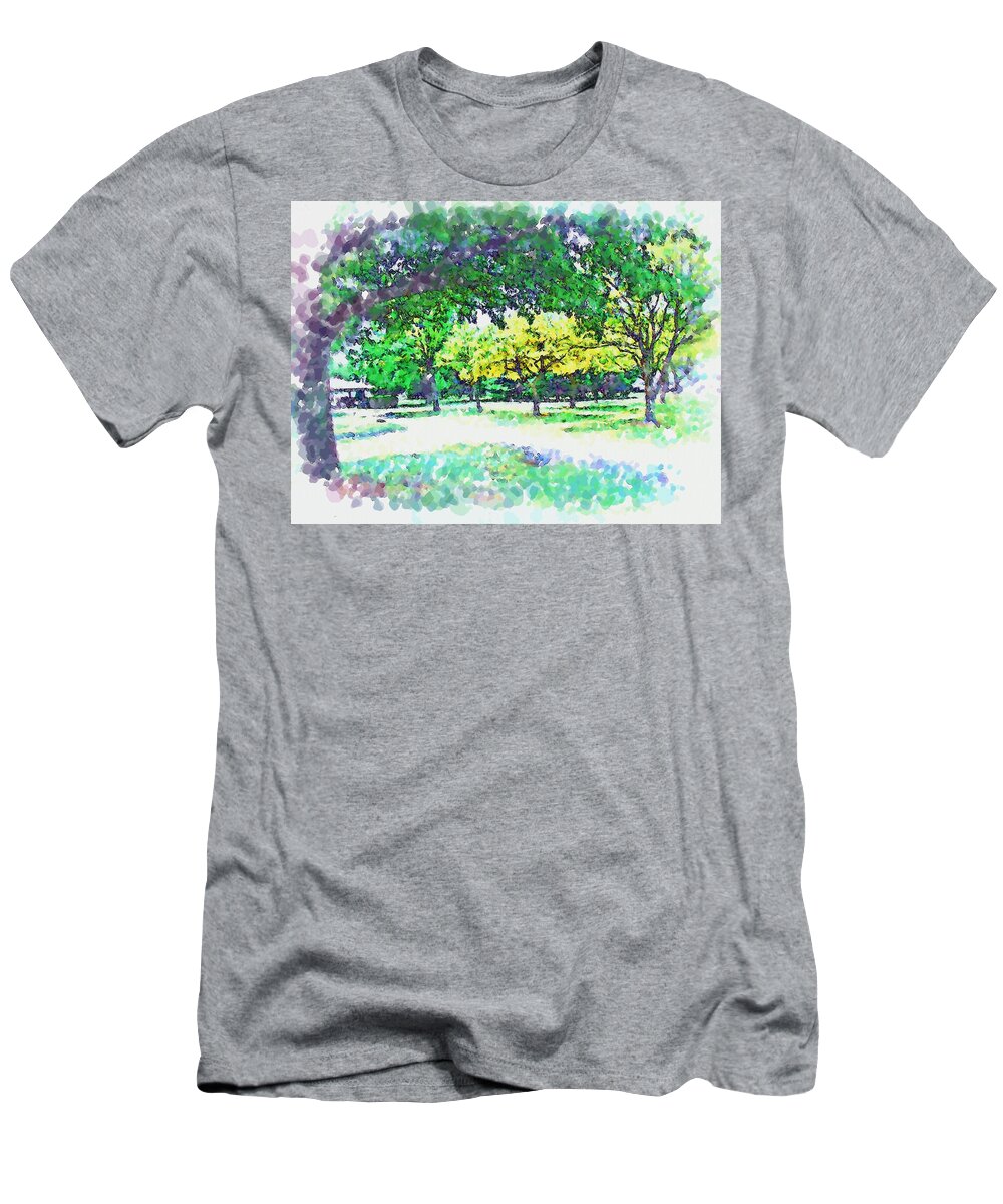 Park T-Shirt featuring the mixed media Afternoon in the Park by Christopher Reed