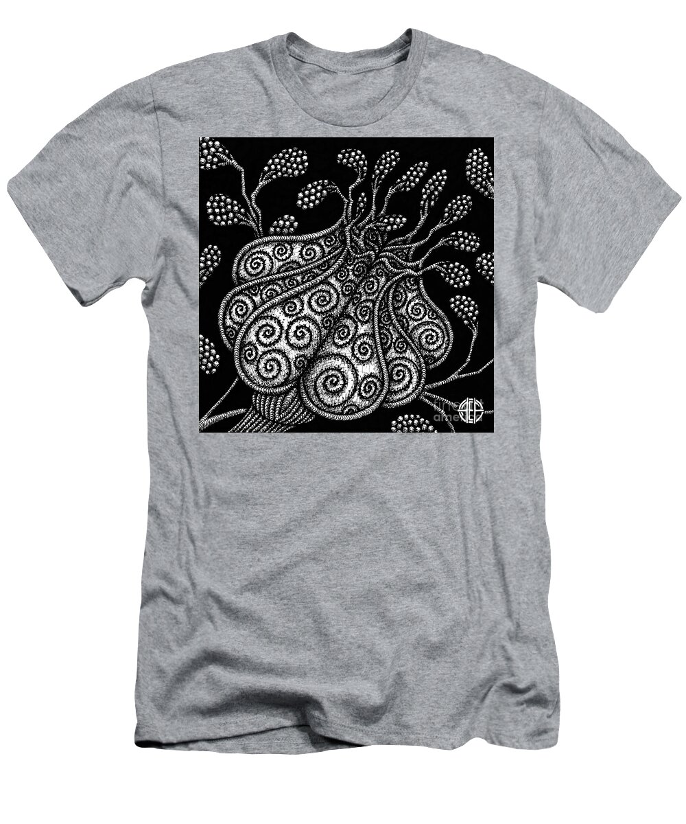 Boho T-Shirt featuring the drawing Alien Bloom 25 Black and White by Amy E Fraser