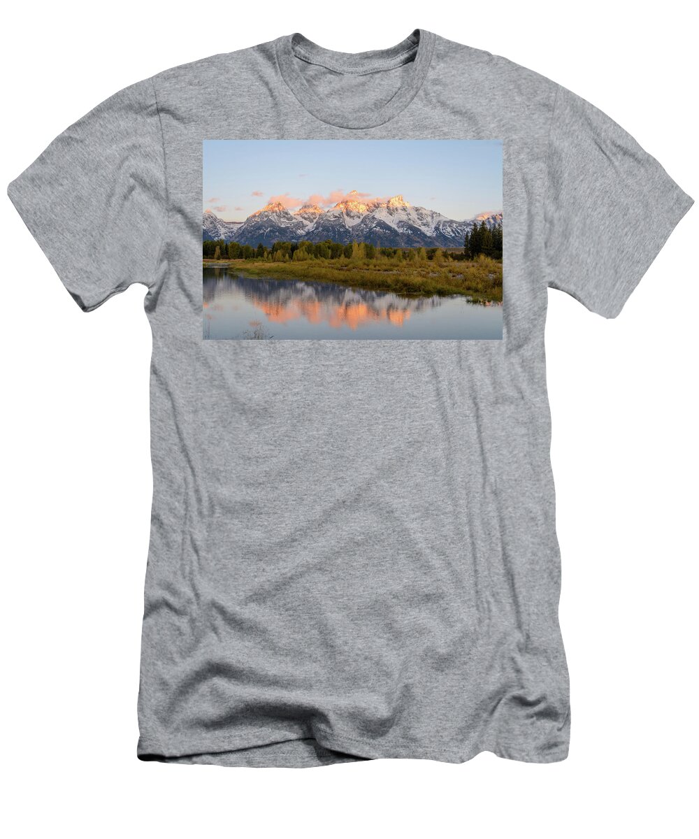 Tetons T-Shirt featuring the photograph Alpen glow by Mary Hone