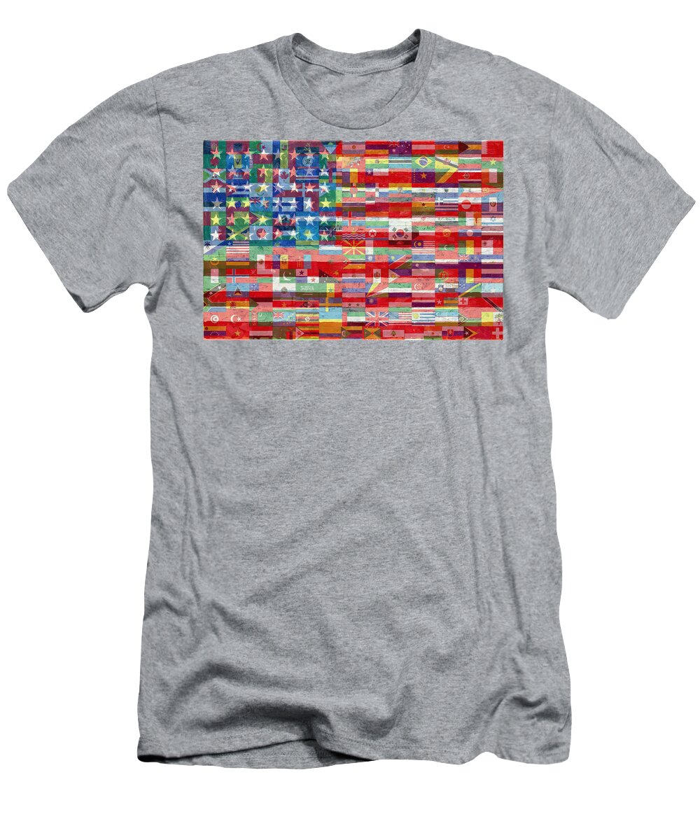 Liberty T-Shirt featuring the painting American Flags Of The World by Tony Rubino