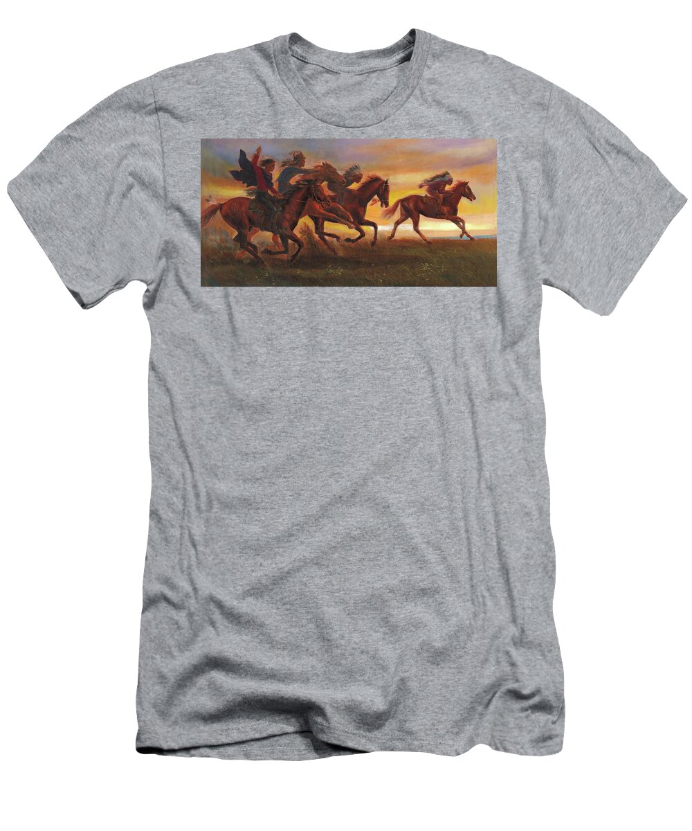 Horse T-Shirt featuring the painting American Natives Riding On Horses by Svitozar Nenyuk