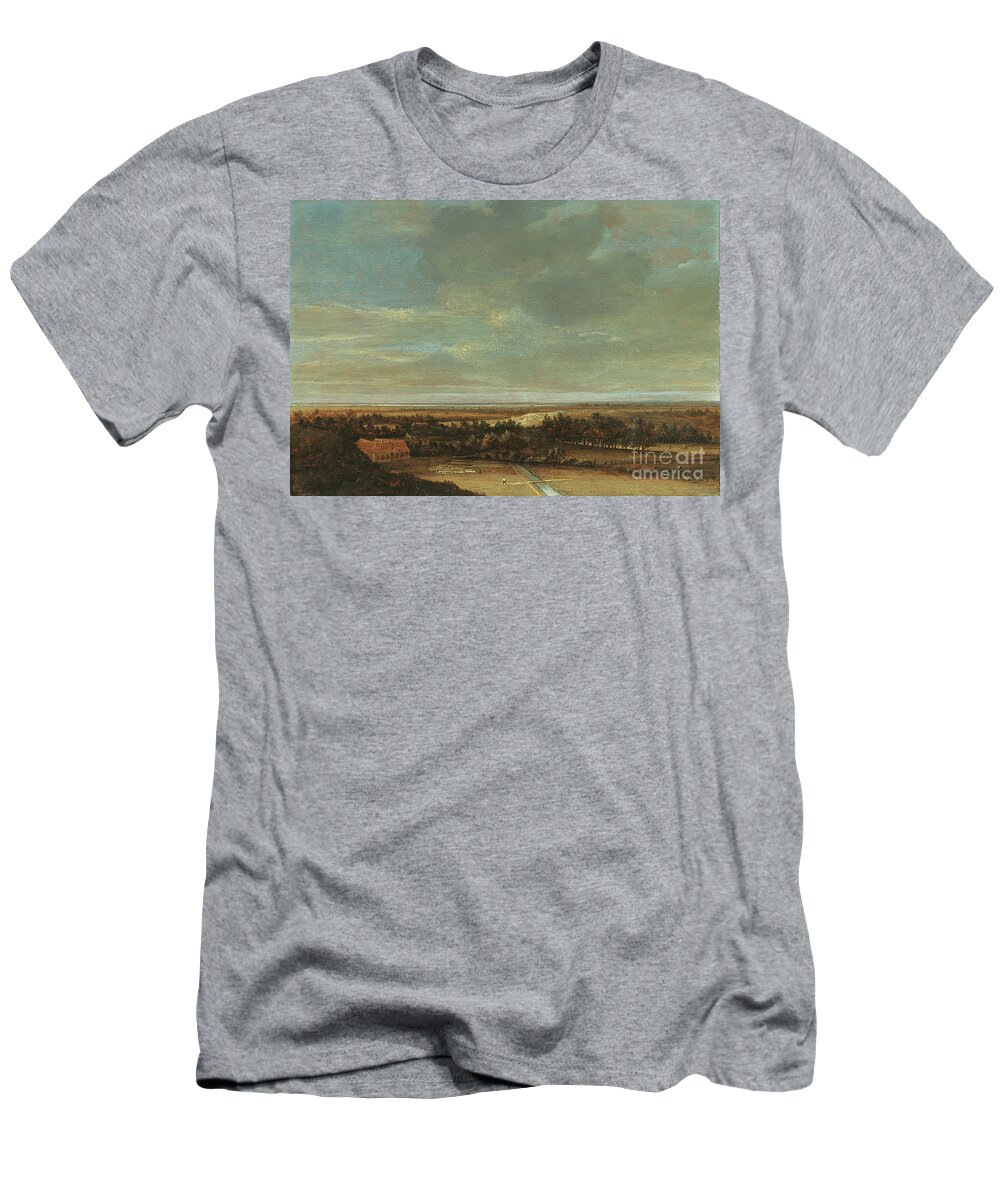 Farm T-Shirt featuring the painting An Extensive Dune Landscape With A Farmhouse And A Bleaching Ground by Jan Vermeer Van Haarlem