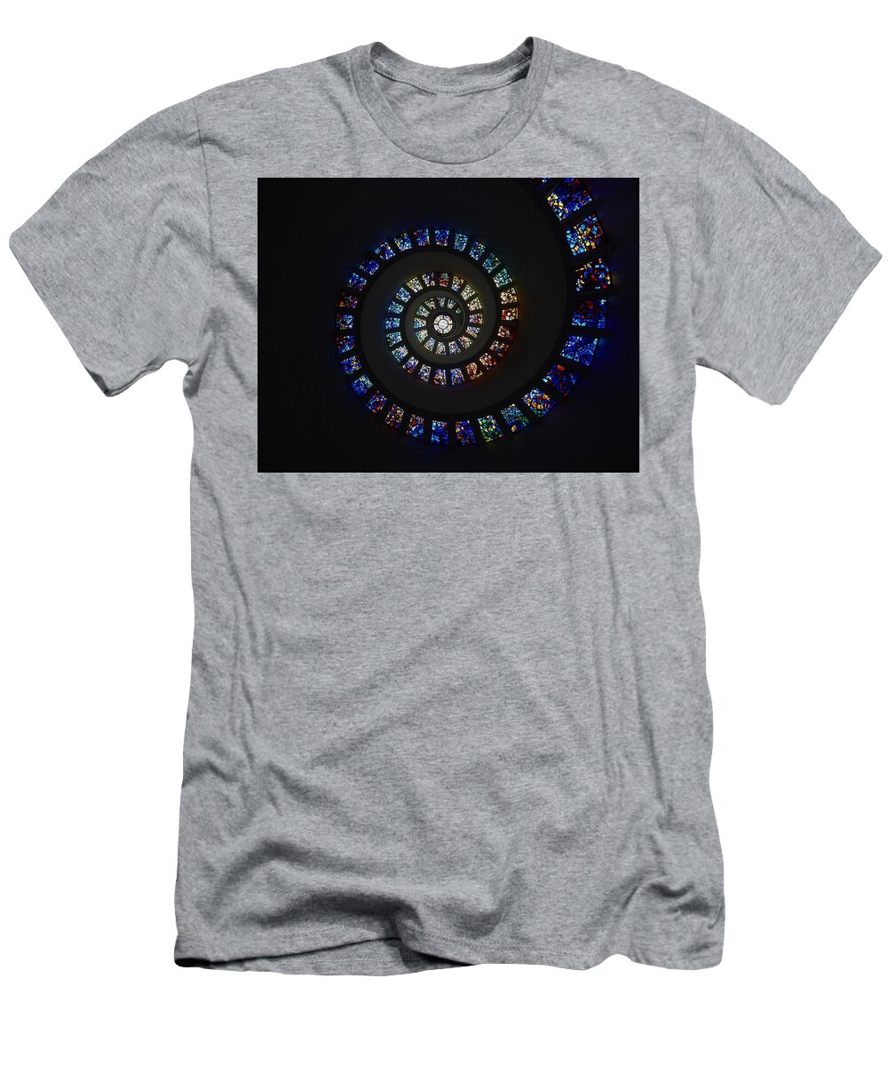 Window T-Shirt featuring the painting Architect Philip Johnson s stained glass Glory Window Chapel of Thanksgiving,  in Dallas, Texas. by Celestial Images