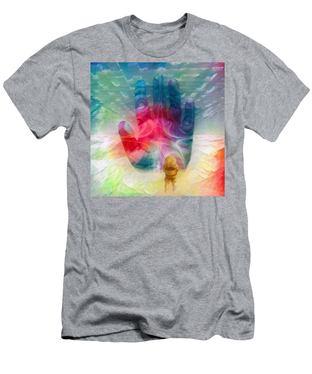 Abstract T-Shirt featuring the digital art Astronaut before human palm by Bruce Rolff