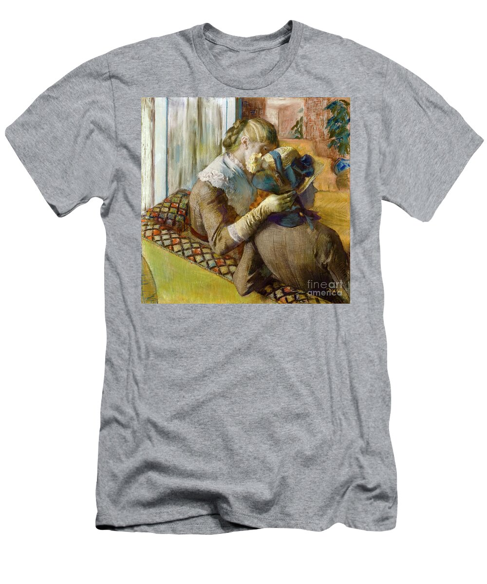 Edgar Degas T-Shirt featuring the painting At The Milliners, Chez Le Modiste, 1881 Pastel By Degas by Edgar Degas