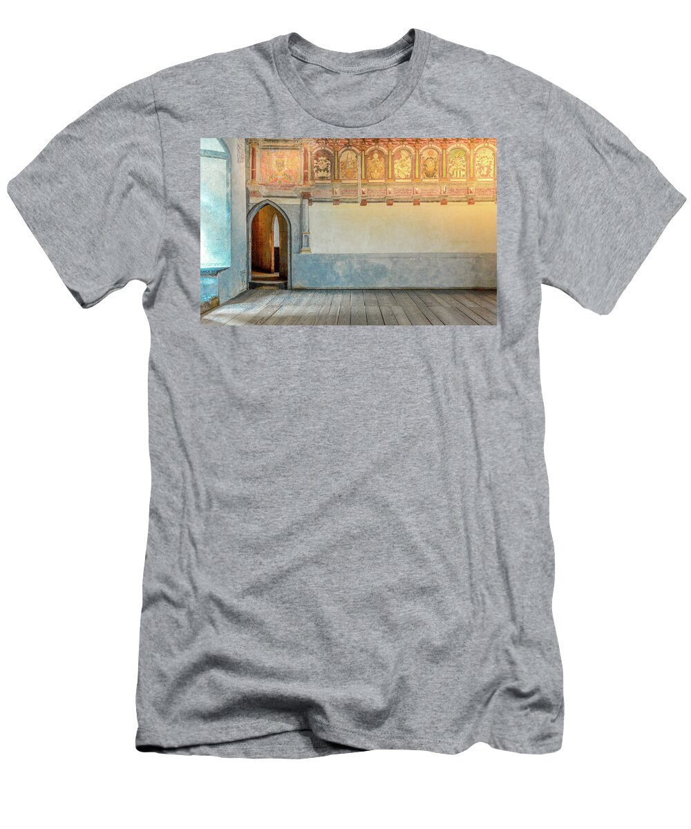 Chateau Chillon T-Shirt featuring the photograph Hall of the Bailiffs, Chateau Chillon by Marcy Wielfaert