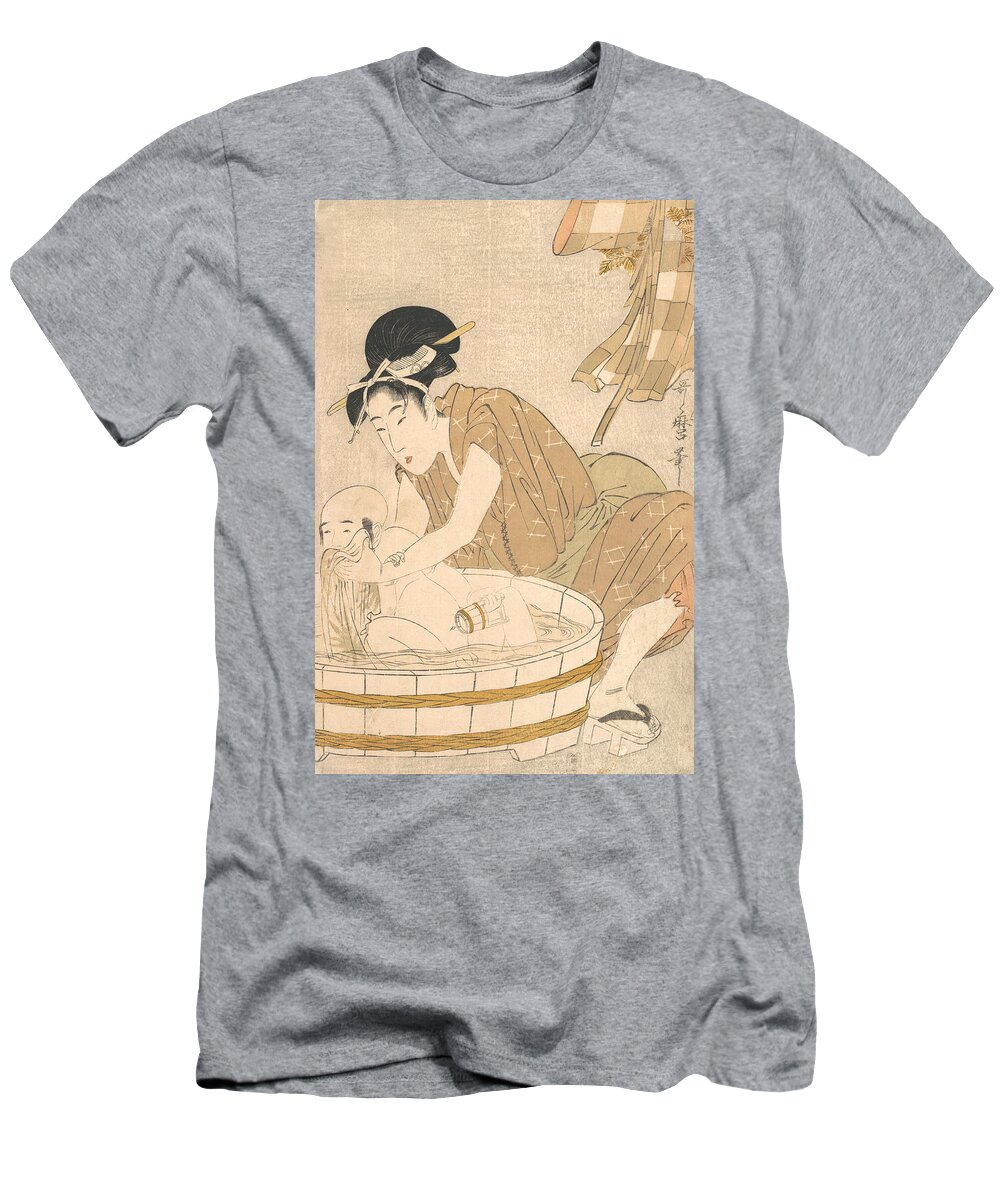 19th Century Art T-Shirt featuring the relief Bathtime by Kitagawa Utamaro