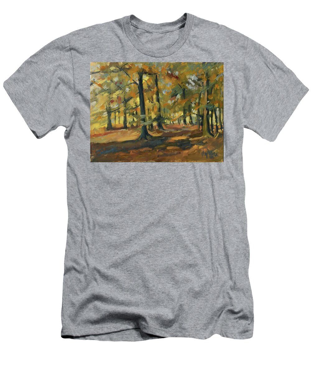Forest T-Shirt featuring the painting Beeches in Autumn by Nop Briex