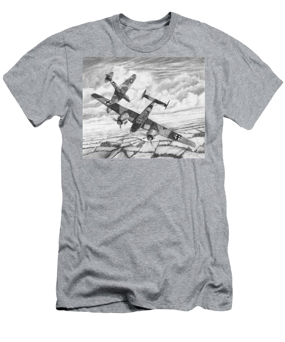 Military T-Shirt featuring the drawing BF-110C Zerstorer by Douglas Castleman