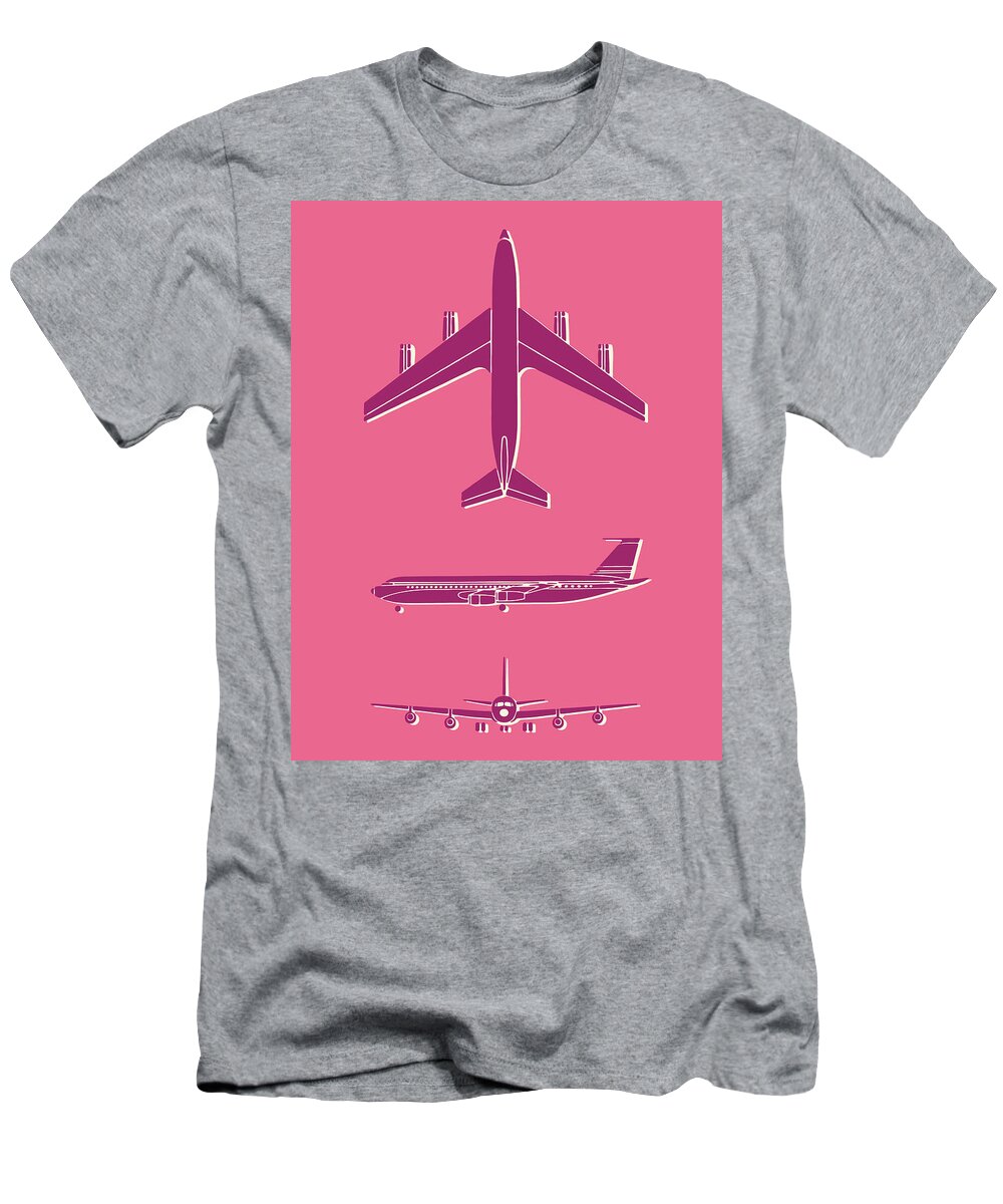 Air Travel T-Shirt featuring the drawing Black and White Three Views of Airplane by CSA Images