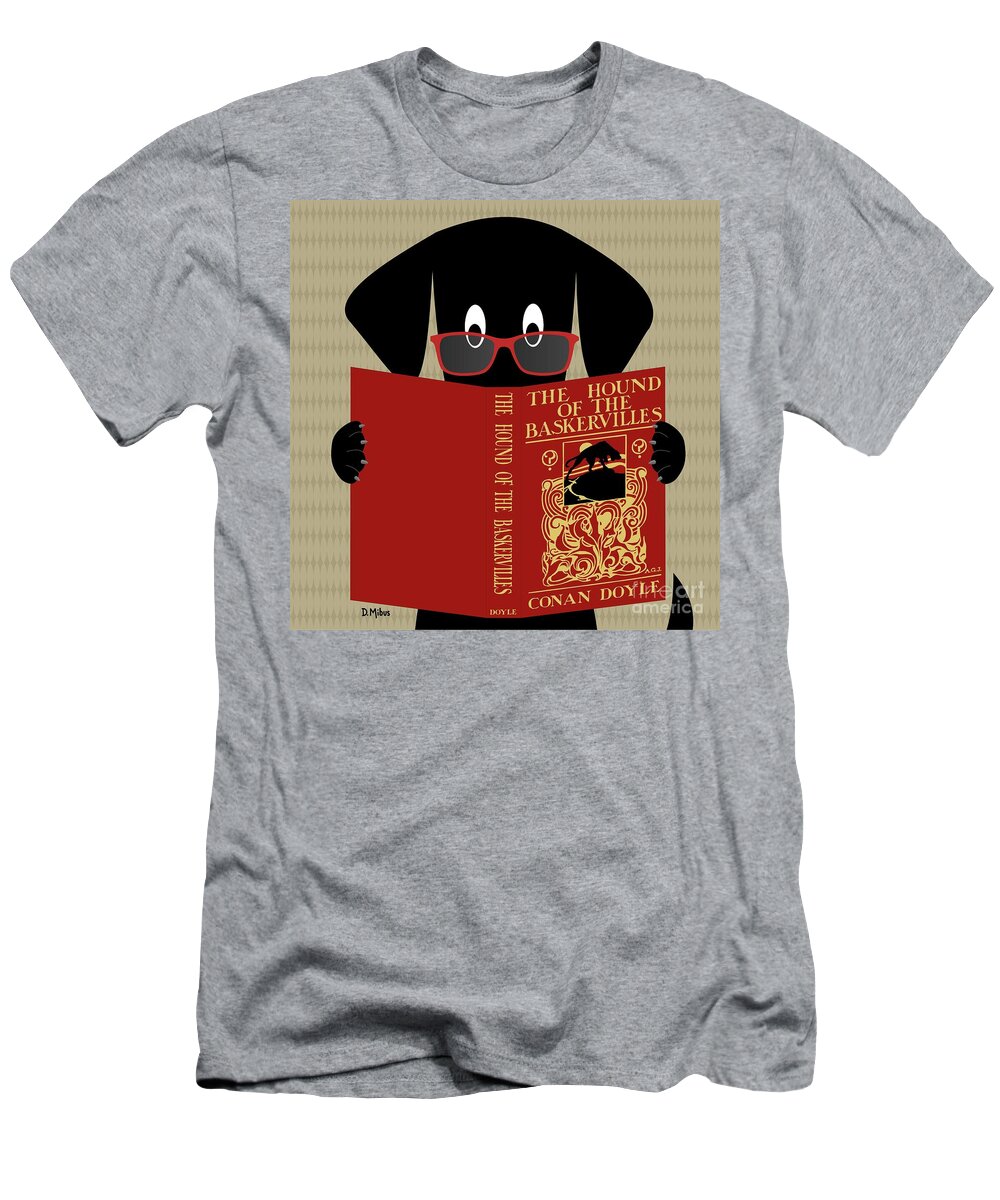 Mid Century Modern T-Shirt featuring the digital art Black Dog Reading by Donna Mibus