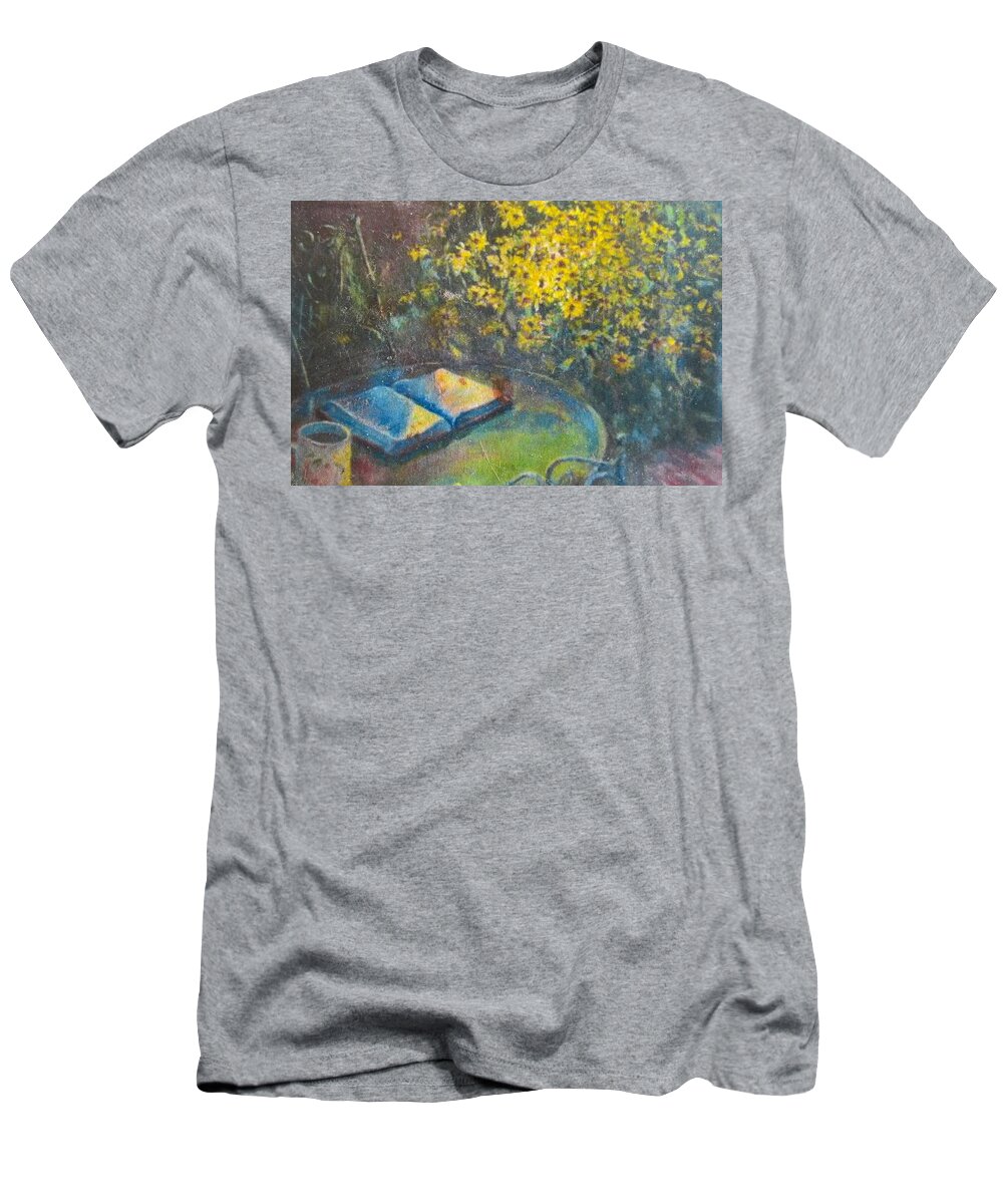 Bible T-Shirt featuring the painting Black-Eyed Susans and Bible Study by ML McCormick