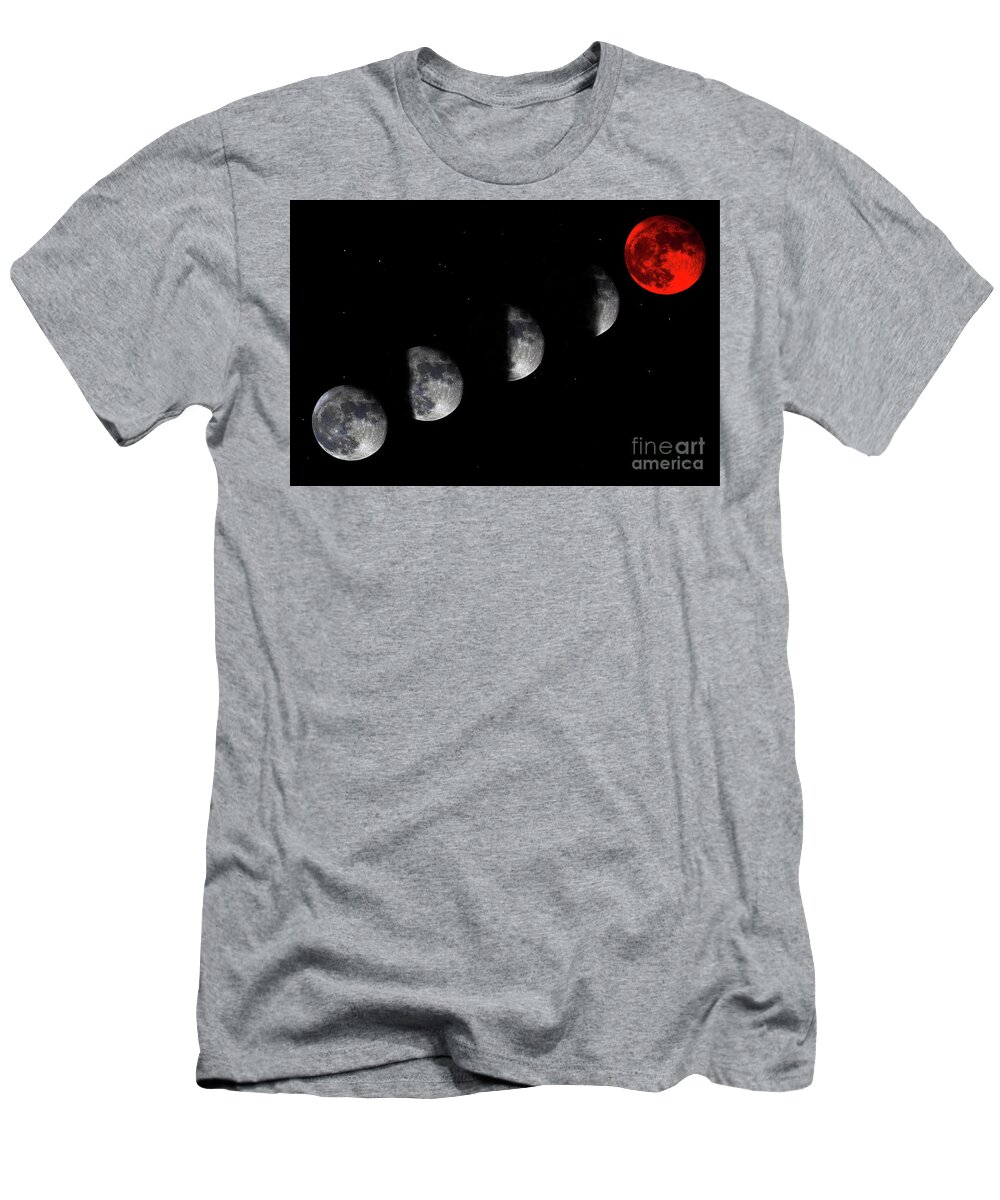 Bloodred Wolf Moon T-Shirt featuring the photograph Blood Red Wolf Supermoon Eclipse Series 873i by Ricardos Creations