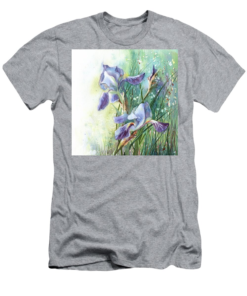 Russian Artists New Wave T-Shirt featuring the painting Blue Irises Fairytale by Ina Petrashkevich