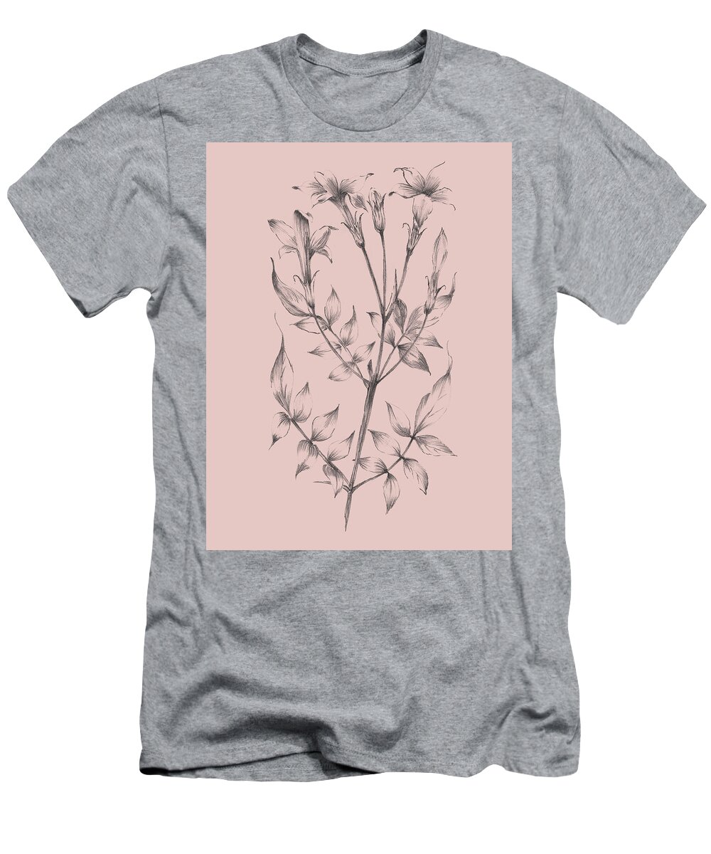 Flower T-Shirt featuring the mixed media Blush Pink Flower Sketch II by Naxart Studio