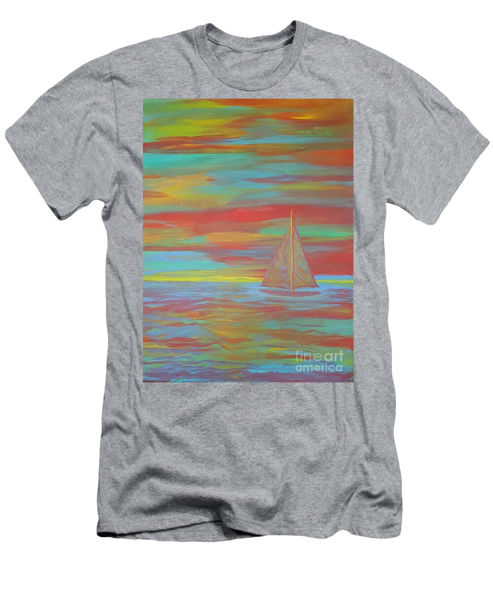 Abstract T-Shirt featuring the painting Boating Into Smooth Ocean Breezes by Elizabeth Mauldin