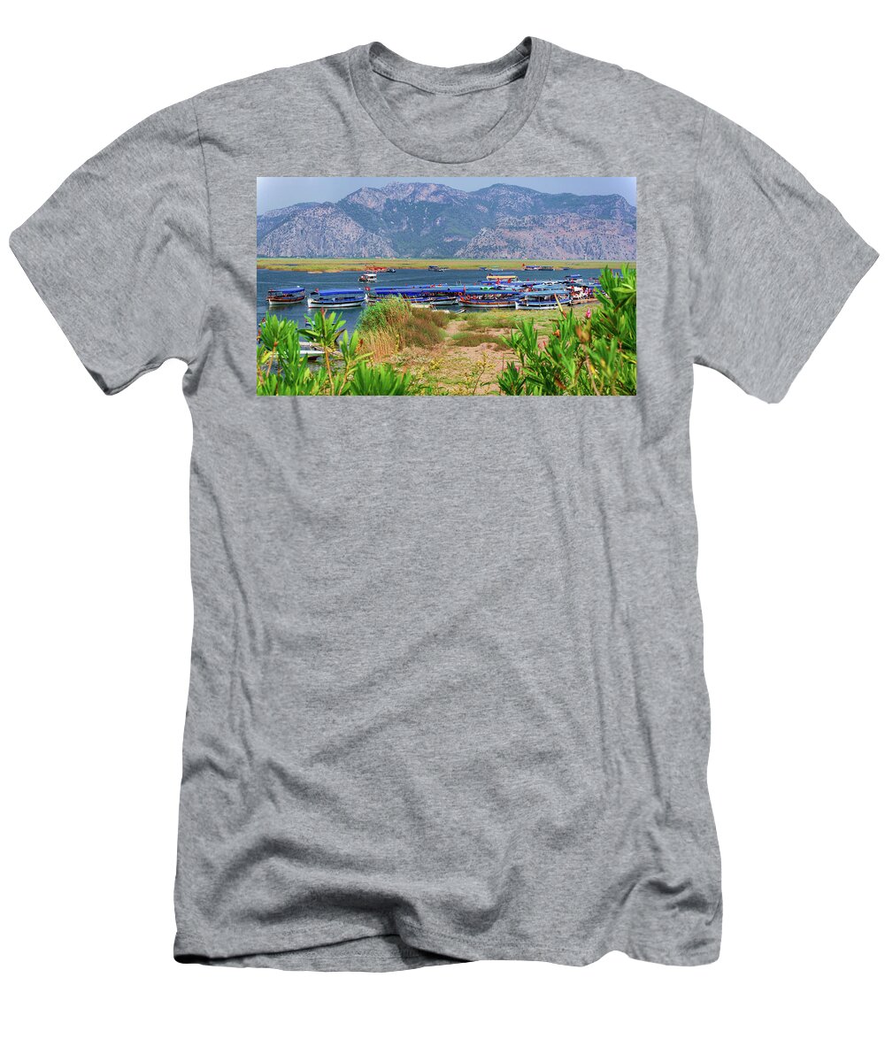 Turkish Aegean T-Shirt featuring the photograph Boats in the Dalyan delta by Sun Travels