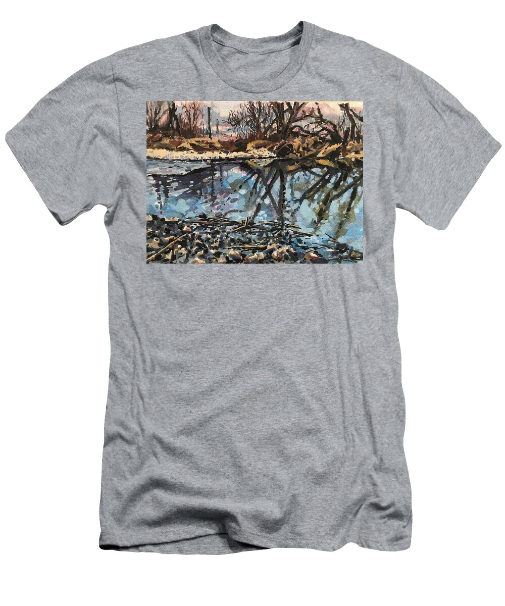 Boise River T-Shirt featuring the painting Boise River from Greenbelt study by Les Herman