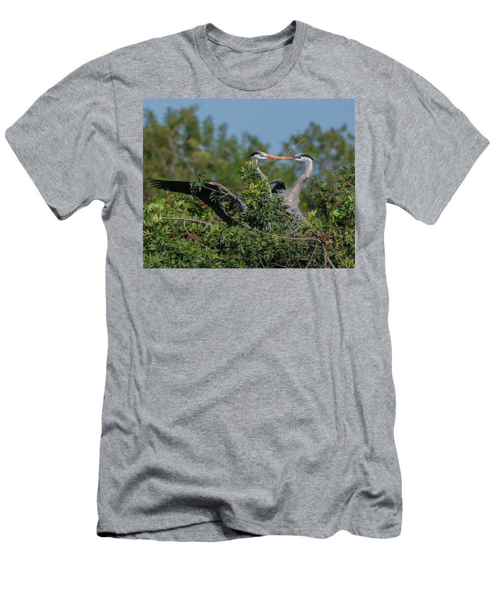 Birds T-Shirt featuring the photograph Breeding Herons by Donald Brown