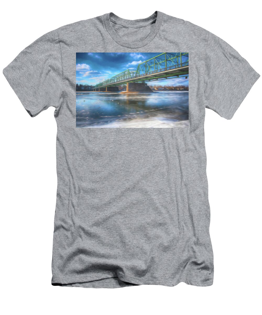 Lambertville T-Shirt featuring the photograph Bridge between Lambertville, NJ and New Hope, PA by Alan Goldberg