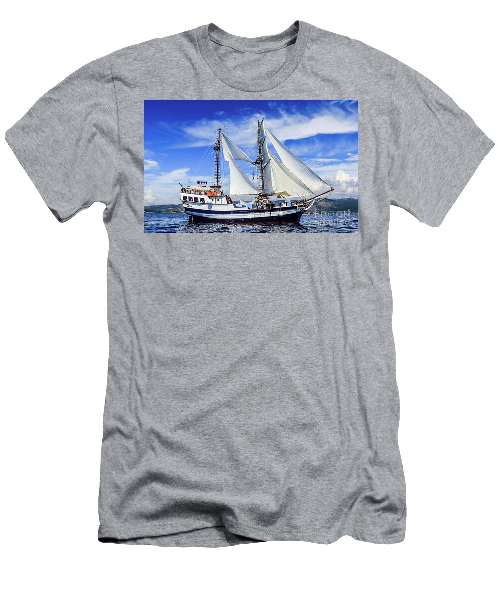Brigantine T-Shirt featuring the photograph Brigantine on the Ionian sea by Lyl Dil Creations