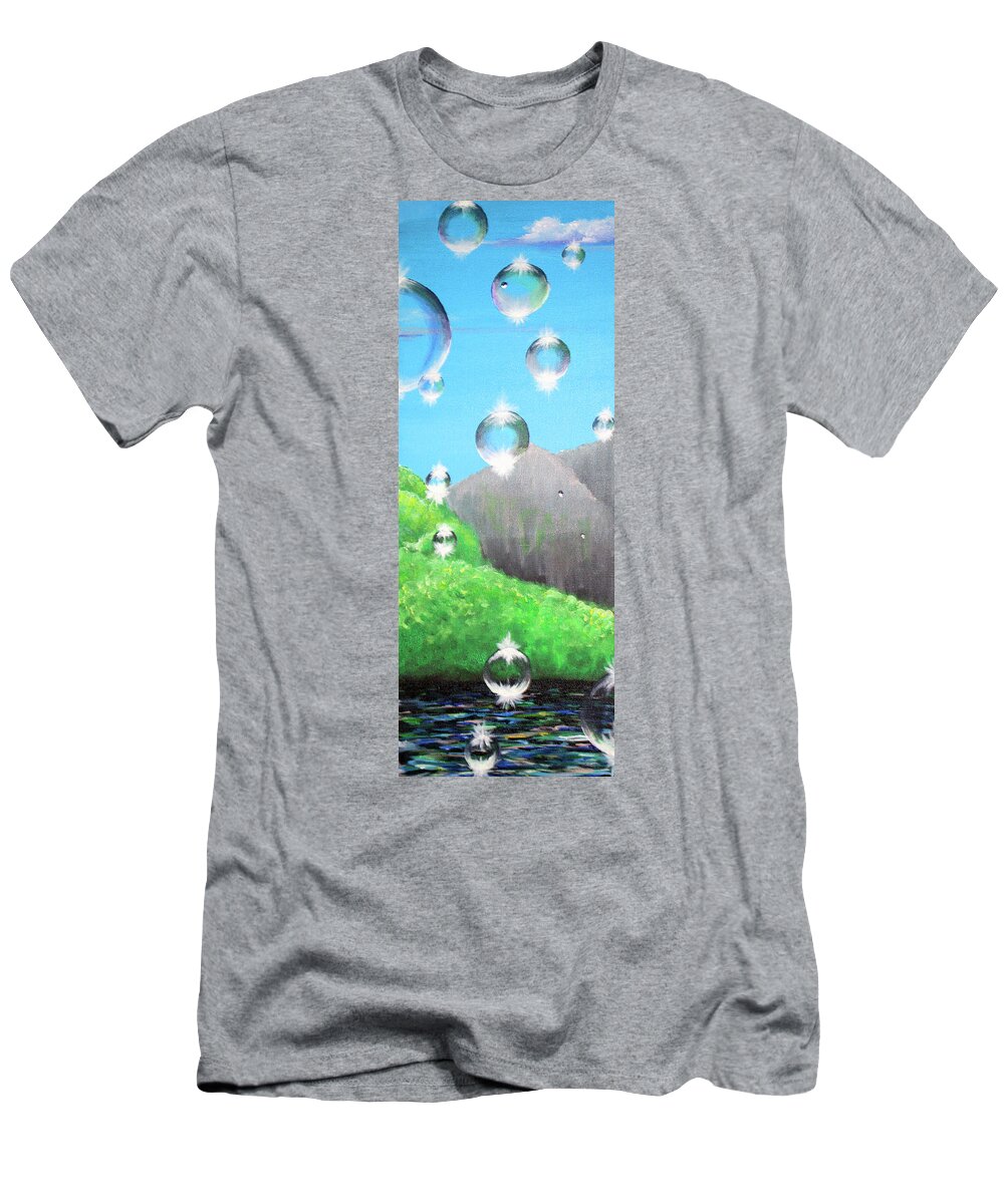 Blue T-Shirt featuring the painting Bubbles 3 by Medea Ioseliani