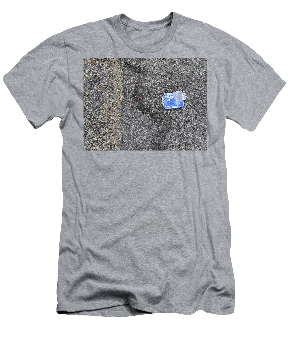 Budlitter T-Shirt featuring the photograph #BudLitter and Two Types of Asphalt Aggregate by Jeremy Butler