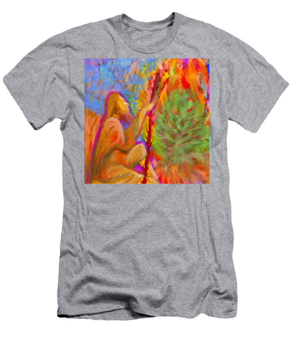 Yhwh T-Shirt featuring the painting Burning Bush of YHWH by Hidden Mountain
