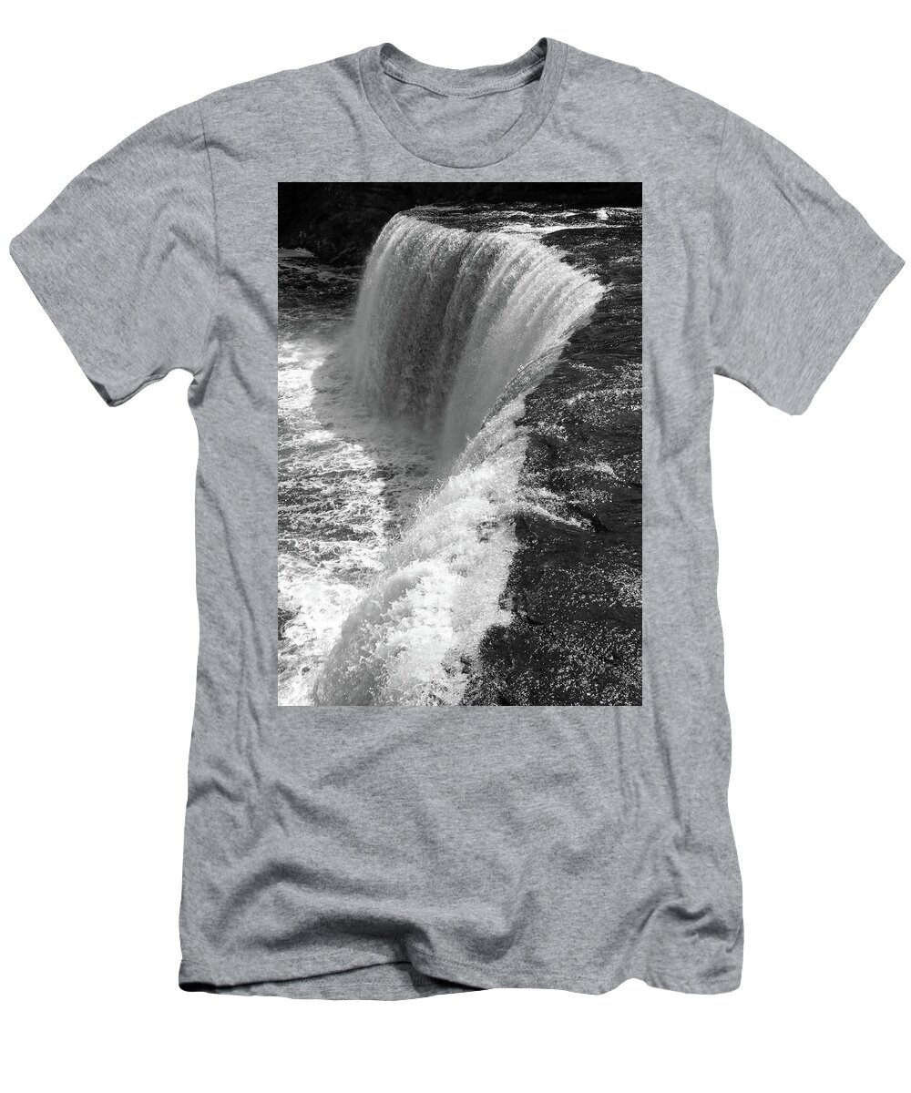 Waterfall T-Shirt featuring the photograph BW Raging Waterfall II by Mary Anne Delgado