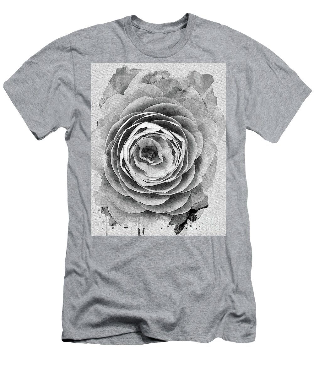 Digital Art T-Shirt featuring the digital art Camelia Black and white by Tracey Lee Cassin
