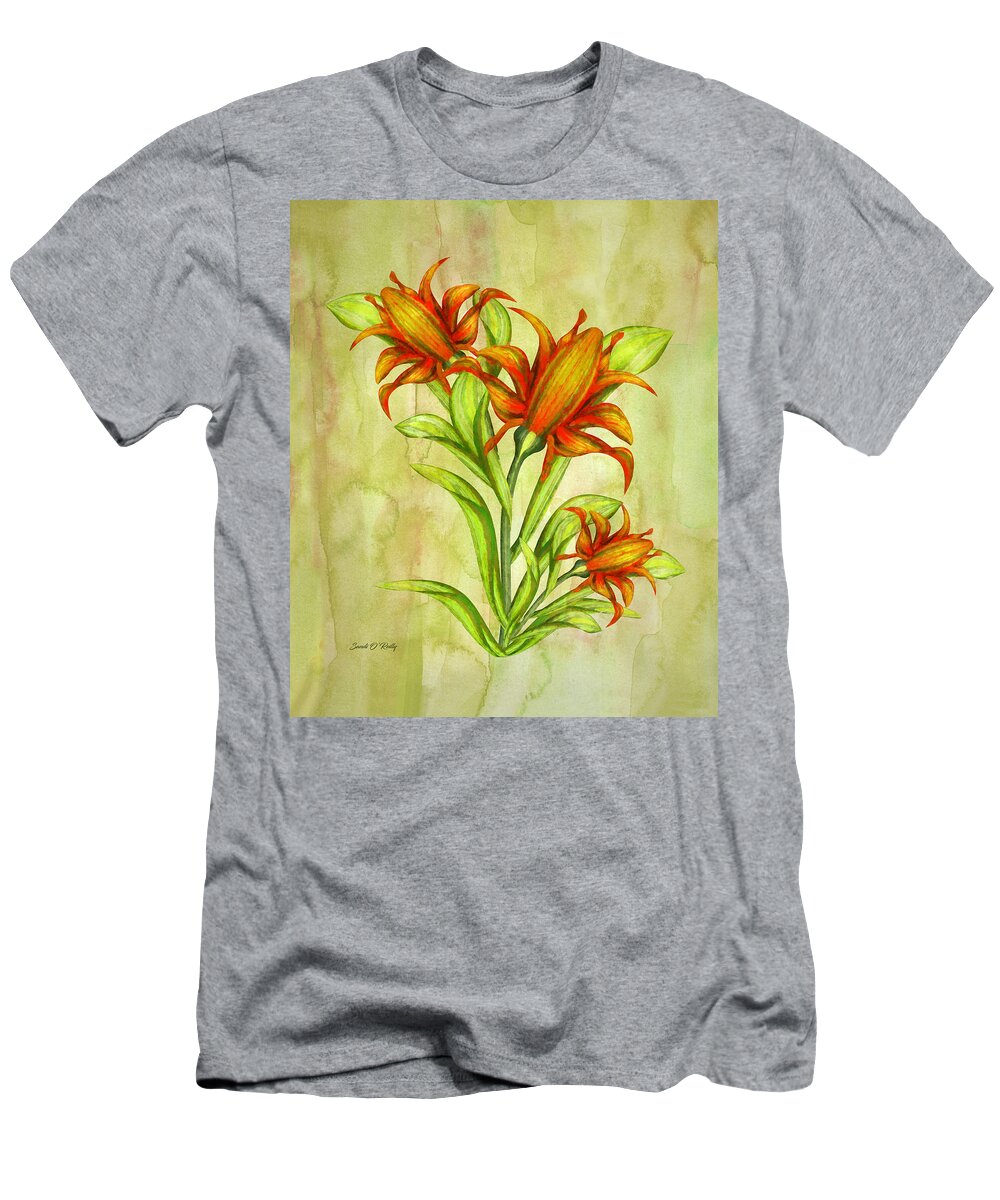 Canna Flowers Watercolor T-Shirt featuring the painting Canna Flowers Watercolor by Sandi OReilly