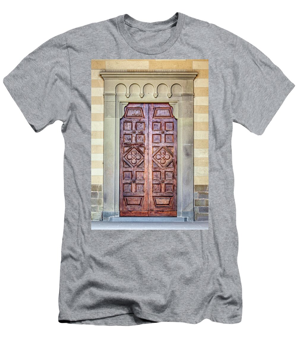 Medieval T-Shirt featuring the photograph Carved Door of Cortona by David Letts