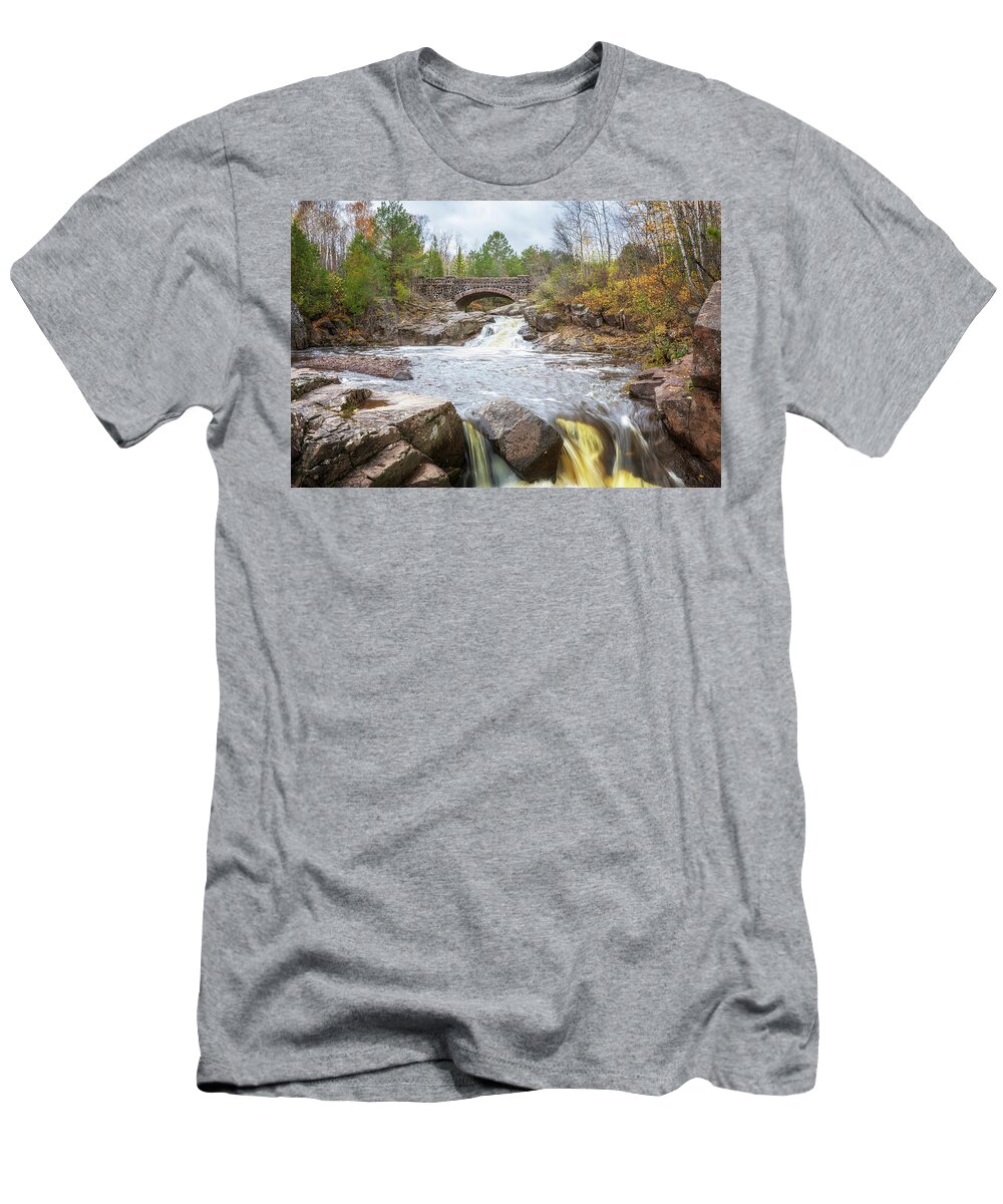 Bridge T-Shirt featuring the photograph Cascades Under the Bridge by Susan Rissi Tregoning