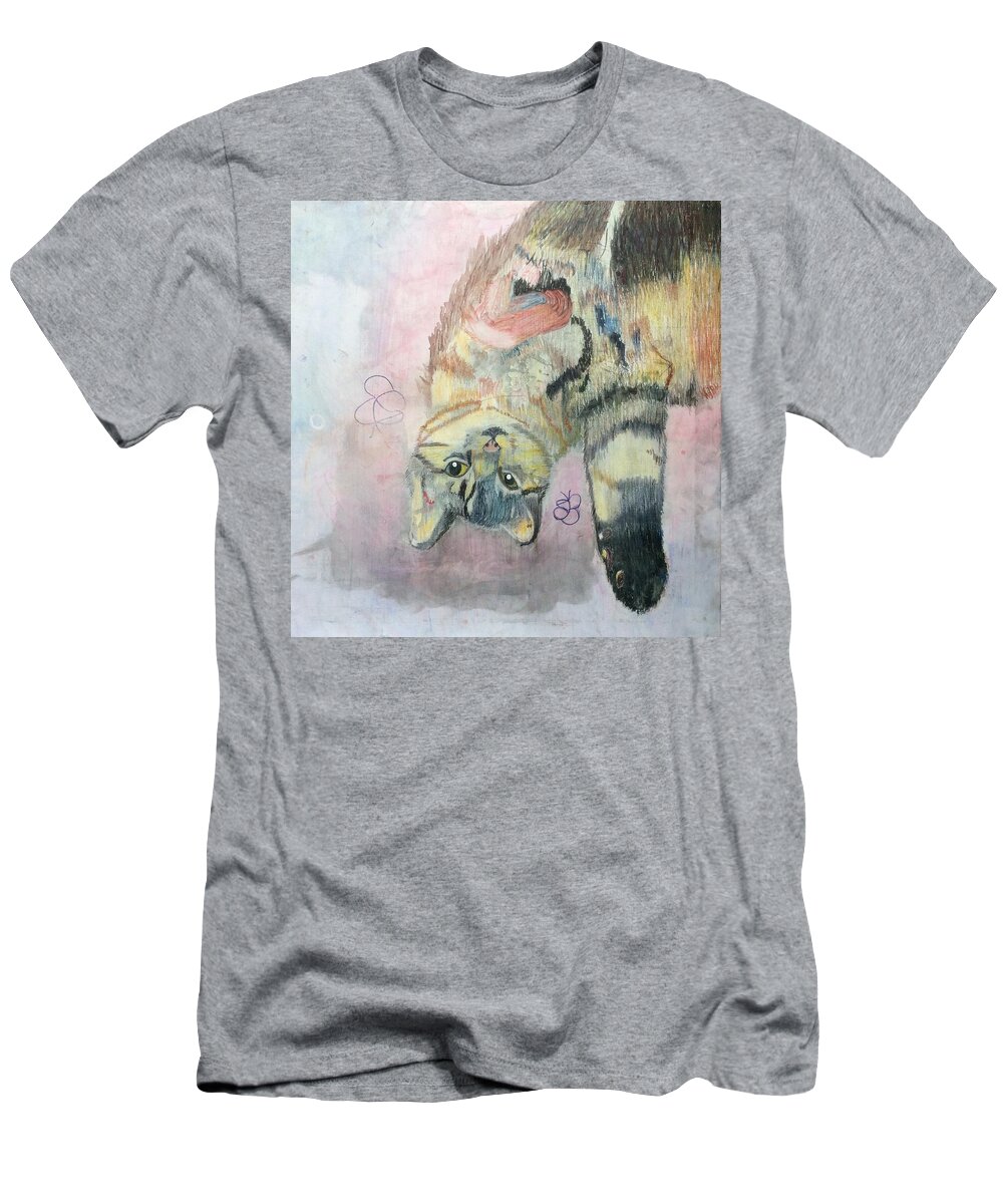 Playful Cat T-Shirt featuring the painting Playful Cat named Simba by AJ Brown