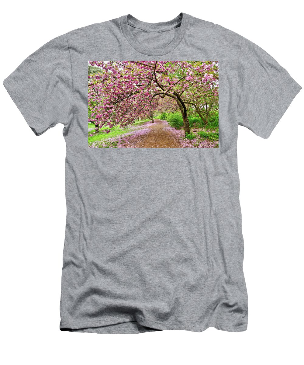 Color Photography Cherry Blossoms Trees T-Shirt featuring the photograph Central Park Cherry blossoms by Joan Reese