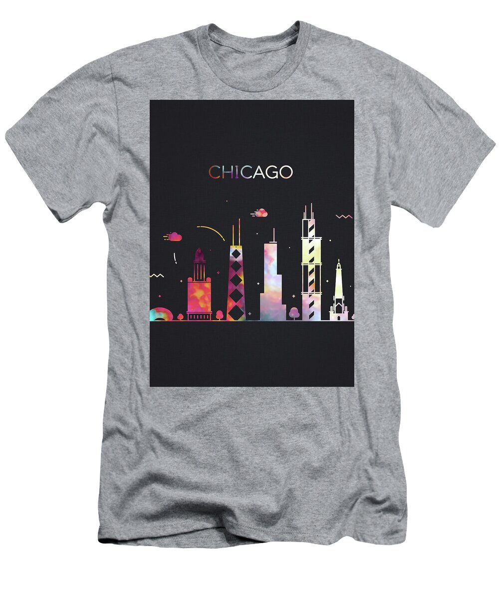 Chicago Illinois City Skyline Whimsical Fun Dark Tall Series T-Shirt