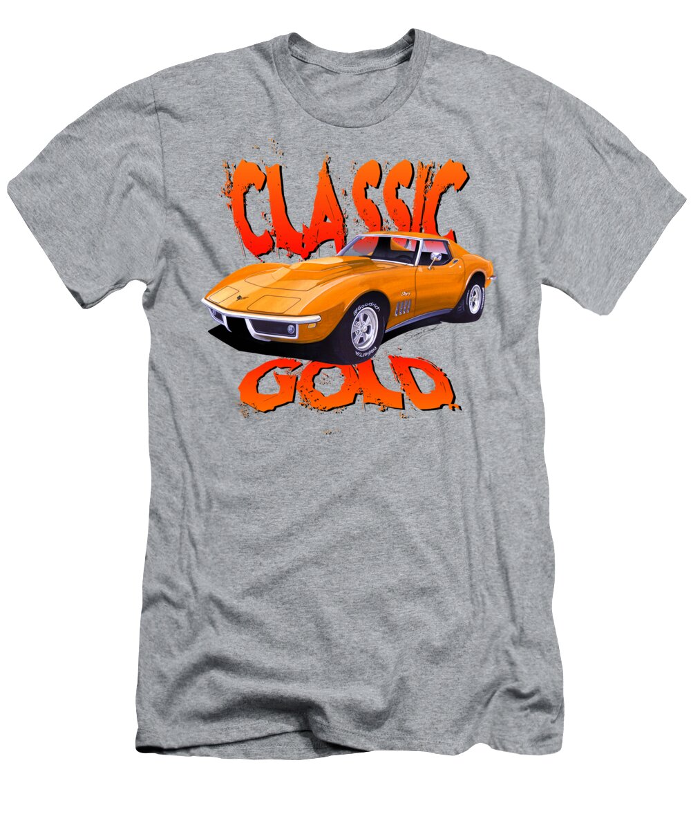 Chevrolet T-Shirt featuring the mixed media Classic Gold Corvette C3-Tee by Simon Read