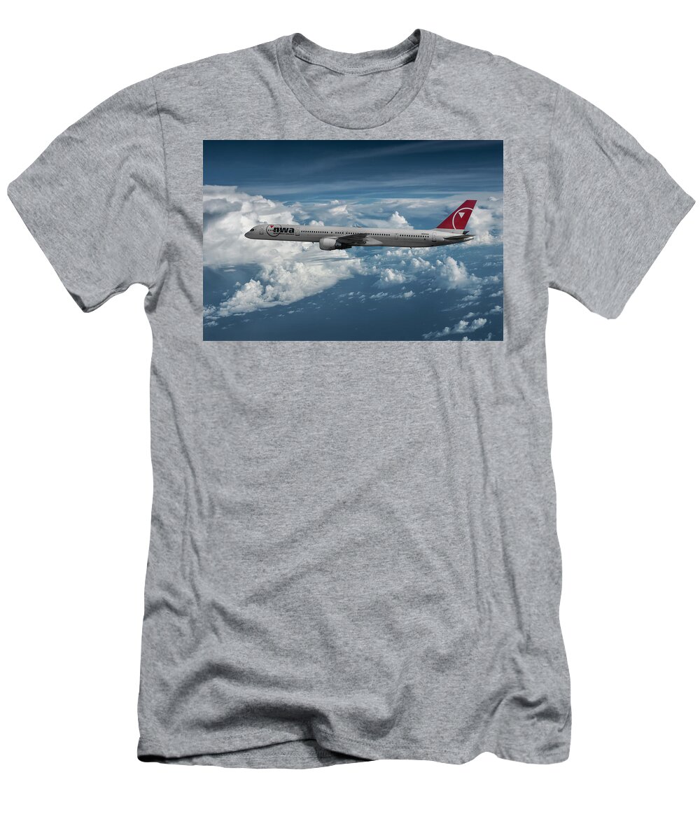 Northwest Airlines T-Shirt featuring the mixed media Classic Northwest Airlines B-757 by Erik Simonsen