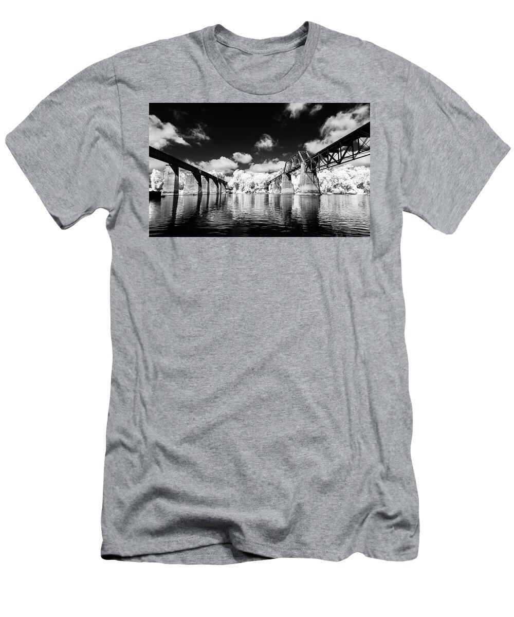 2016 T-Shirt featuring the photograph Congaree River Crossing Infrared Black and White by Charles Hite