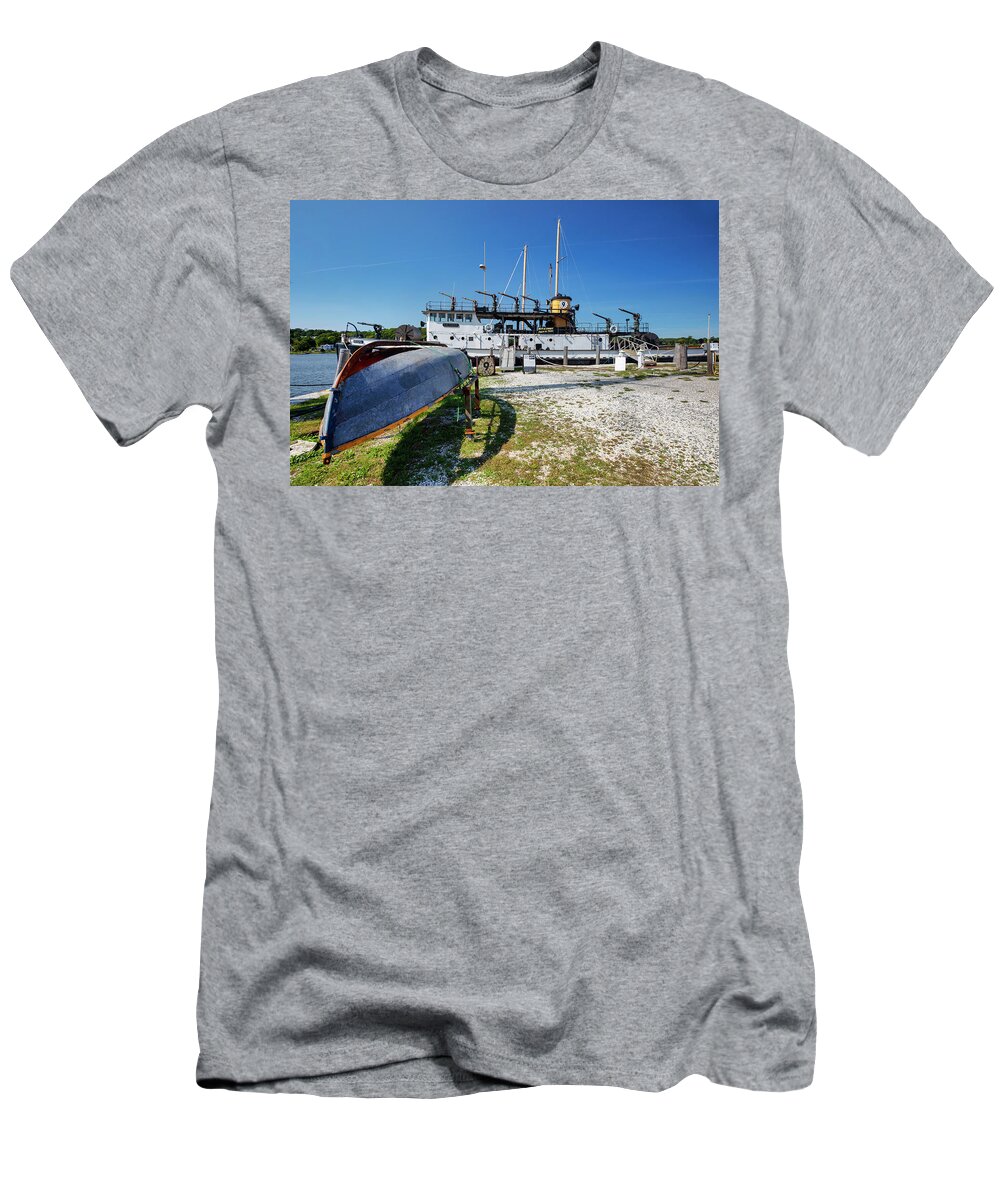 Estock T-Shirt featuring the digital art Connecticut, Mystic, Mystic Seaport Museum, Historic, Fireboat, Fire Fighter Ship. by Lumiere
