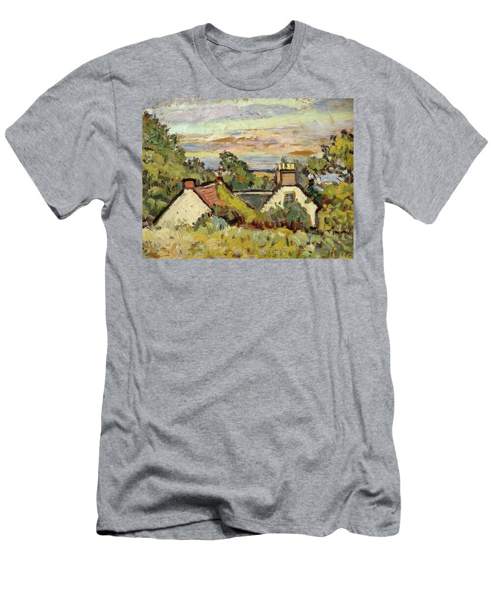 Cottage T-Shirt featuring the painting Cottages, Fife, 1924 by Leslie Hunter